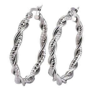 1 3/8 Inch 35mm Hoop Silver Tone Pierced Post Earrings